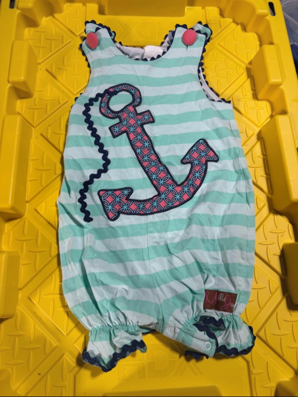 Milly Jane Mint Stripe Anchor Romper - Kids Matching Sets